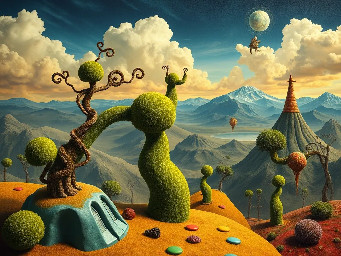 A picture in a surrealistic style (like a picture that Salvador dali could have made). Add an animal. It should include all the typical characteristics of a surrealistic picture (Salvador dali) like a Dream landscape etc.