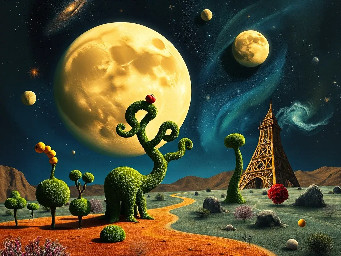 Crear una imagen surrealista, abstracta y mística, en formato cuadrado 1:1, inspirada en la conexión entre el universo, la energía, la suerte y las supersticiones positivas.  La escena debe sentirse como un sueño cósmico, poético y misterioso, no como una colección de objetos. Integrar símbolos tradicionalmente asociados con la buena suerte y la protección —herradura, trébol de cuatro hojas, ojo turco, luna creciente, estrellas, sol, fases lunares y pequeños amuletos— dentro de un universo imposible.  Los elementos deben aparecer flotando, deformándose o interactuando de manera surrealista, con escalas imposibles: una enorme luna atravesando una forma orgánica, un trébol flotando como si fuera un planeta, una herradura suspendida en el espacio, estrellas que parecen abrir portales y órbitas que se transforman en formas abstractas.  Evitar que los elementos se mezclen dentro de una galaxia o estela central. En cambio, crear espacios independientes y profundos, conectados visualmente mediante curvas, órbitas, transparencias, ondas y formas fluidas.  El universo debe ser abstracto: no representar una galaxia de manera literal. Utilizar nebulosas difusas, polvo cósmico, manchas de luz, transparencias, formas líquidas y geometrías celestiales.  Paleta sofisticada de azul petróleo, azul noche, negro azulado, verde profundo y pequeños acentos dorados, con algunos destellos cálidos. Texturas pictóricas, grano fino, transparencias y profundidad atmosférica.  Composición artística, elegante y contemporánea, con mucho espacio negativo y equilibrio visual. Los símbolos deben sentirse descubiertos dentro del universo, no colocados como íconos.  Estética: surrealismo cósmico, arte contemporáneo, dreamscape, misticismo elegante, collage abstracto, simbolismo, atmósfera onírica, composición editorial de alta gama, textura artística, iluminación cinematográfica.  Sin personas, sin texto, sin letras, sin números, sin marcos, sin apariencia de póster comercial, sin objetos alineados de forma convencional.